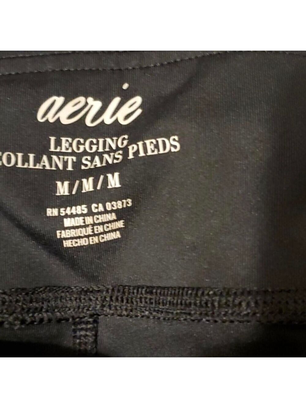 Aerie Black Grey High Waisted Leggings Wide Waistband 4-Way Stretch Size M - Picture 3 of 3